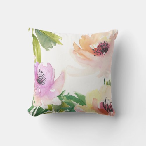 Watercolor Roses Trendy Floral Abstract Throw Pillow