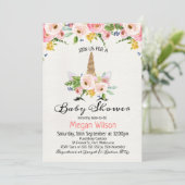 Watercolor Roses Unicorn Baby Shower Invitation (Standing Front)