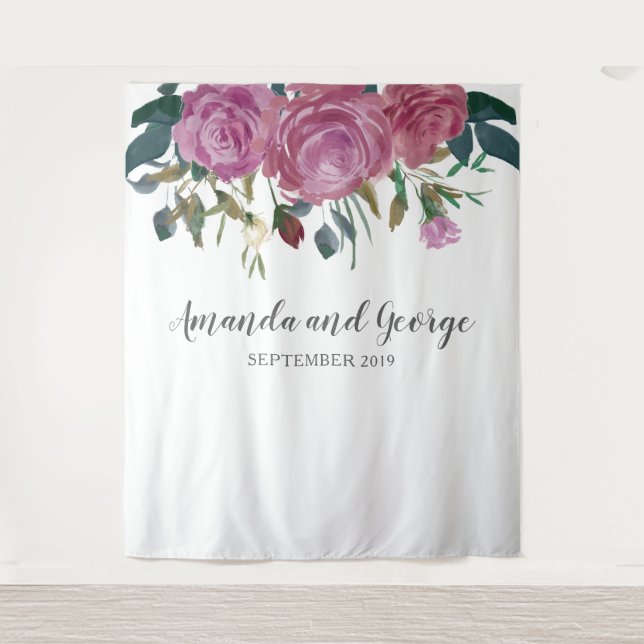Watercolor roses wedding backdrop floral (Front)