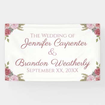 Watercolor Roses Wedding Banner by capturedbyKC at Zazzle