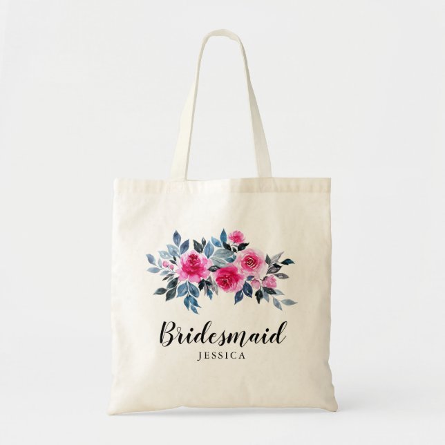 Watercolor Roses Wedding Bridesmaid Tote Bag (Front)