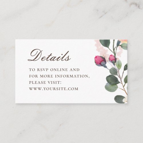 Watercolor roses wedding details Elegant floral Enclosure Card