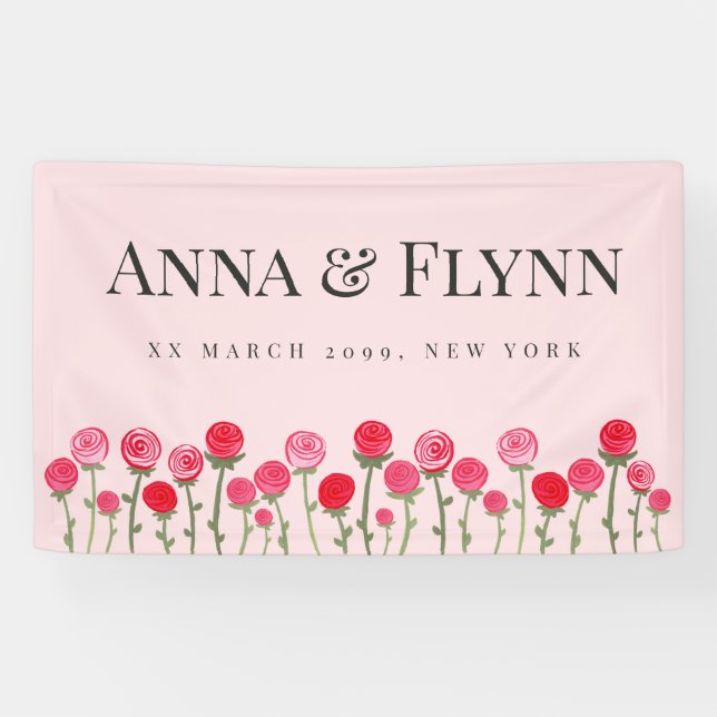 Watercolor Roses Wedding Engagement Party Banner (Horizontal)