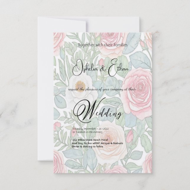 Watercolor Roses, Wedding Invitation (Front)