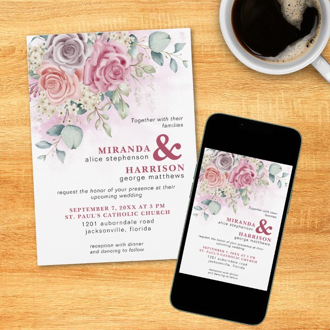Watercolor Roses Wedding Invitation (Creator Uploaded)
