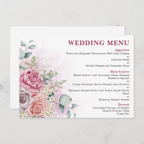 Watercolor Roses Wedding Menu