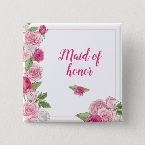 Watercolor Roses Wedding Party Roles Button