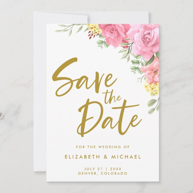 Watercolor Roses Wedding Save The Date Invitation (Front)
