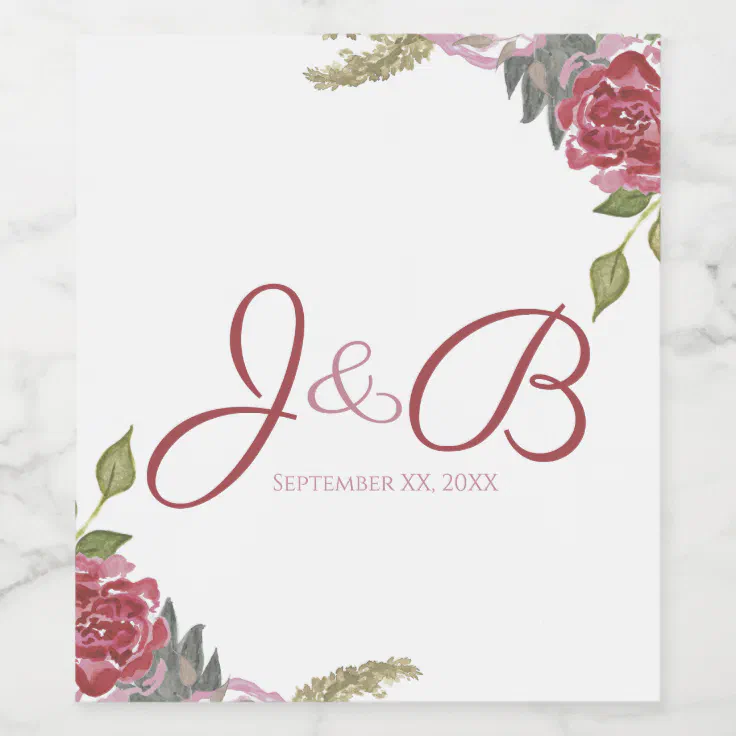 Watercolor Roses Wedding Wine Label | Zazzle