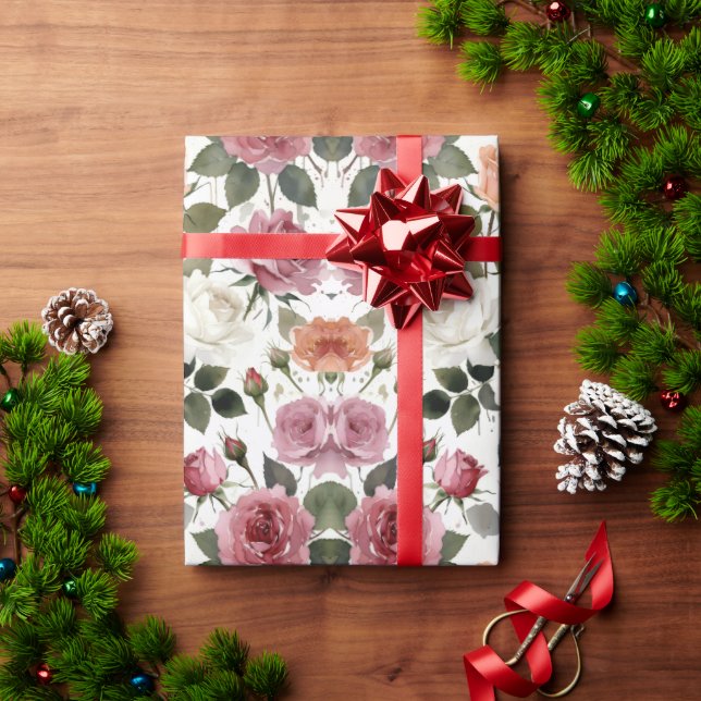 Watercolor Roses with a Soft Romantic Glow Wrapping Paper (Holiday Gift)