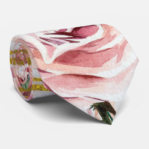 Watercolor Roses with gold glitter stripes Tie