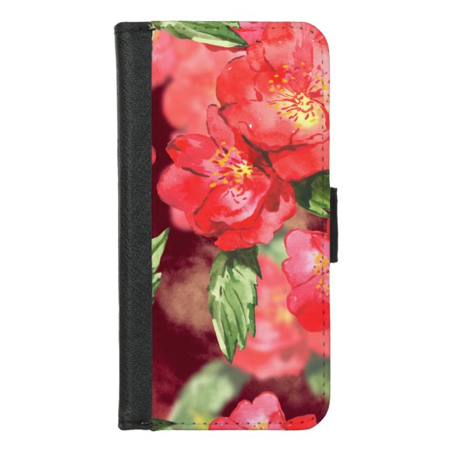 Watercolor Roses With Greens iPhone Wallet Case (Front)