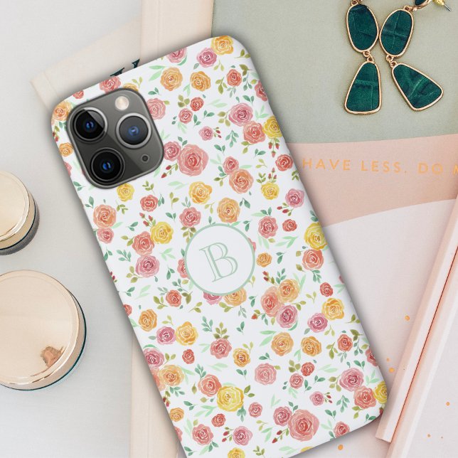 Watercolor Roses with Monogram Case-Mate iPhone Case (Creator Uploaded)