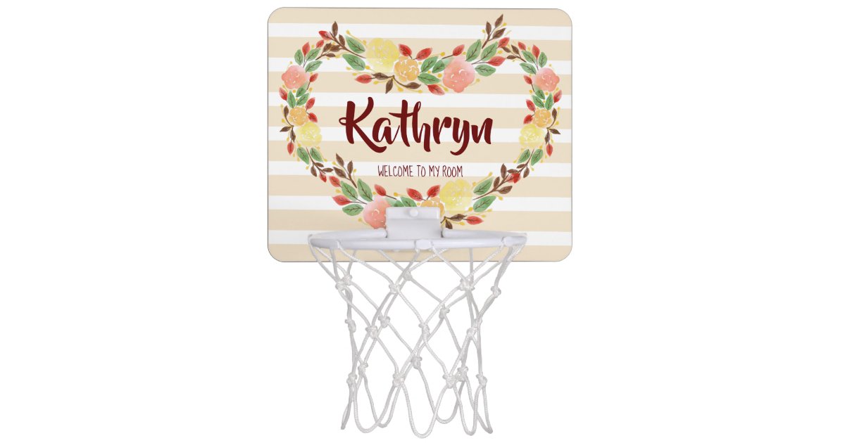 Watercolor Roses Wreath Champagne Stripes Monogram Mini