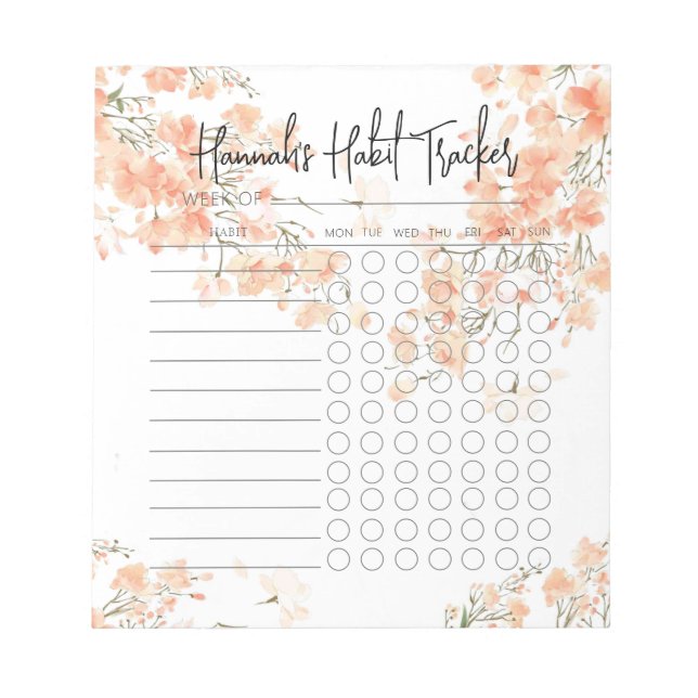 Watercolor Rosy Minimal Script Habit Tracker Notepad (Front)