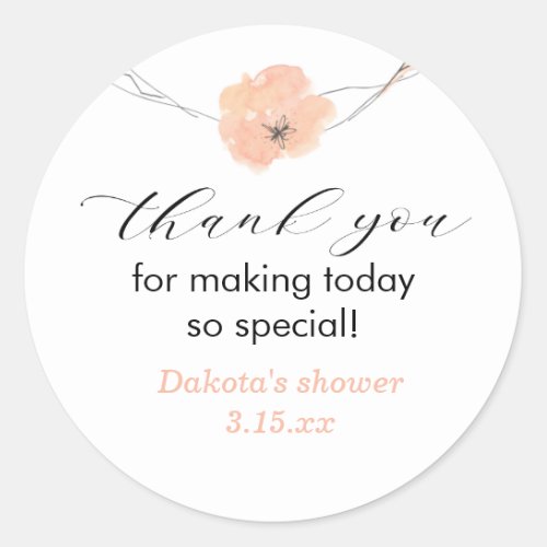 Watercolor Rosy Pink Thank You Favor Classic Round Sticker