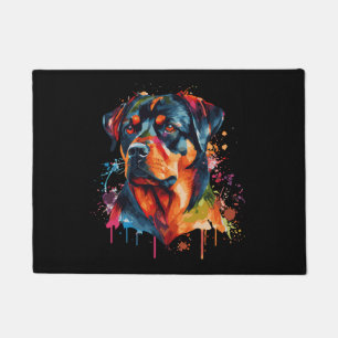 Watercolor Rottweiler Colorful Rottie Dog Lover Doormat