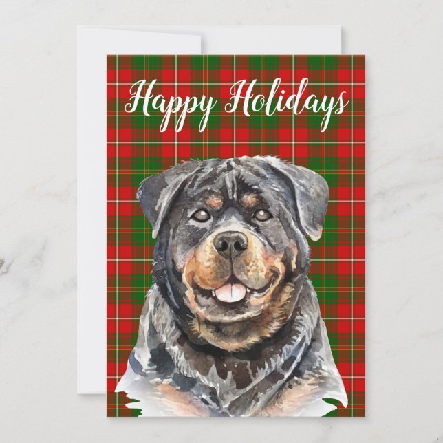 Watercolor Rottweiler Dog Custom Holiday Card (Front)