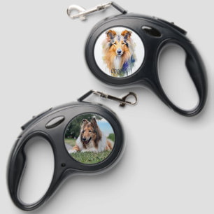 Watercolor Rough Collie Illustration Retractable Pet Leash