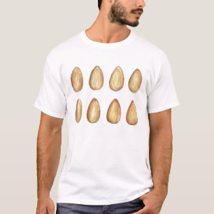 Watercolor Row of Almonds Nutty Nuts Snack Food T-Shirt