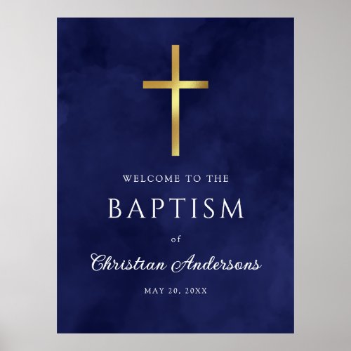 Watercolor Royal Blue Baptism Boy Welcome Sign