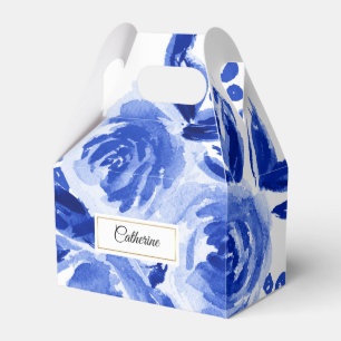 Watercolor Royal Blue Floral Bridesmaid Wedding Favor Boxes