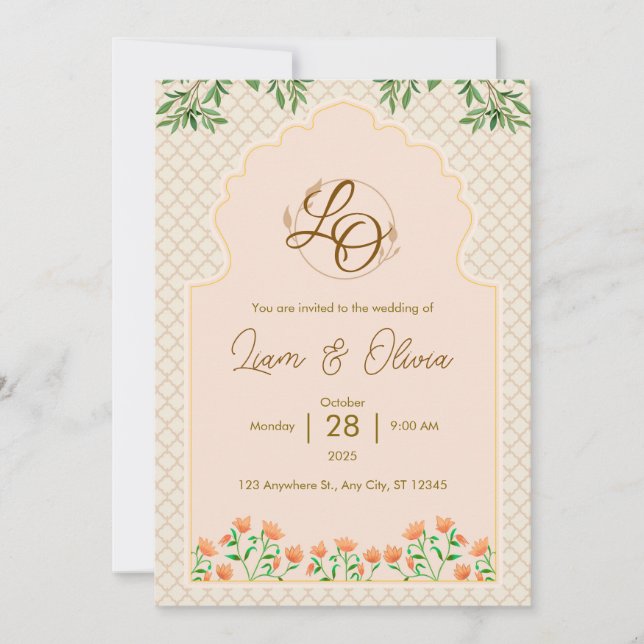 Watercolor royal wedding invitation card  (Front)