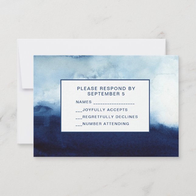 Watercolor RSVP Card Wedding Dark Blue Abstract (Front)