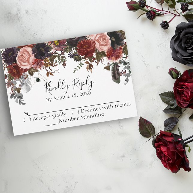 Watercolor RSVP Halloween Autumn Floral boho Card (Creator Uploaded)