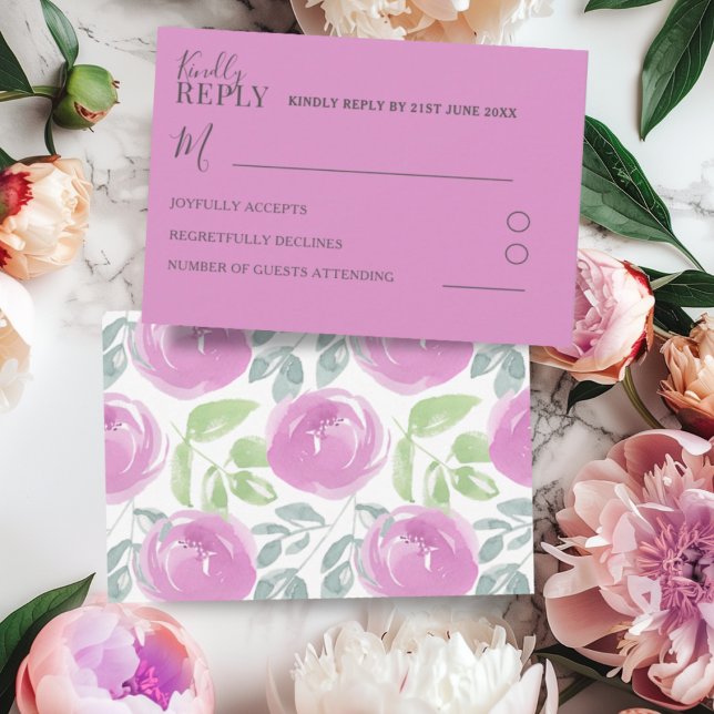 Watercolor RSVP Pink Floral Wedding Card (Creator Uploaded)