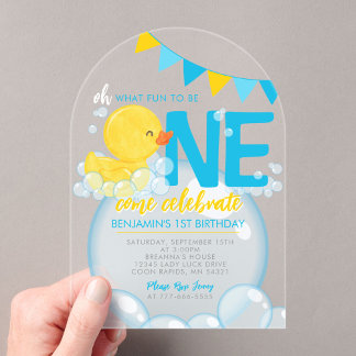 Watercolor Rubber Duck 1st Birthday Unique Acrylic Invitations