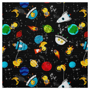 Watercolor Rubber Duck Astronauts Kids Outer Space Fabric