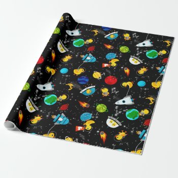 Watercolor Rubber Duck Astronauts Kids Outer Space Wrapping Paper by LilPartyPlanners at Zazzle