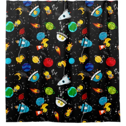 Watercolor Rubber Duck Astronauts Kids Shower Curtain
