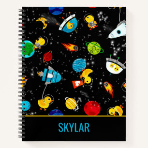 Watercolor Rubber Duck Astronauts Personalized Notebook