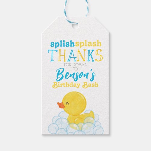 Watercolor Rubber Duck Birthday Favor Tags