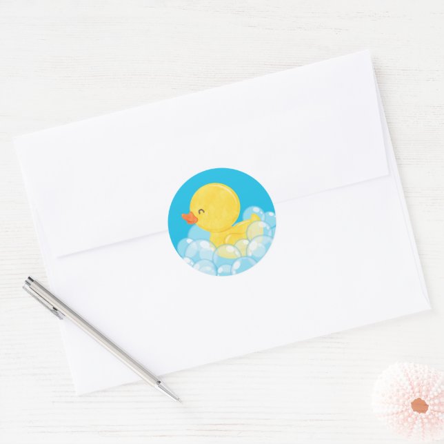 Watercolor Rubber Duck Party Round Stickers (Envelope)