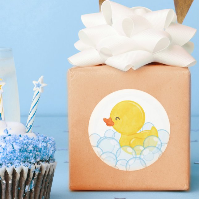 Watercolor Rubber Duck Round Stickers (Watercolor Rubber Duck Stickers for Birthday or Baby Shower)
