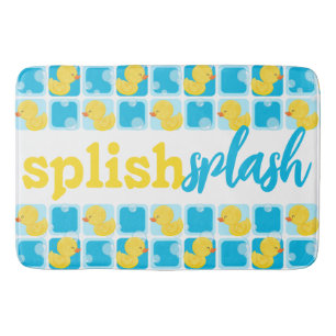 Watercolor Rubber Duck Splish Splash Checkered Bath Mat