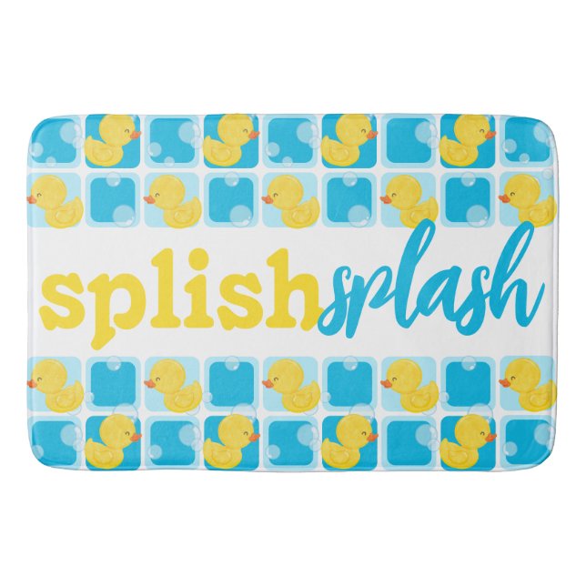 Watercolor Rubber Duck Splish Splash Checkered Bath Mat (Front)