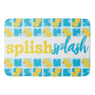 Watercolor Rubber Duck Splish Splash Checkered Bath Mat