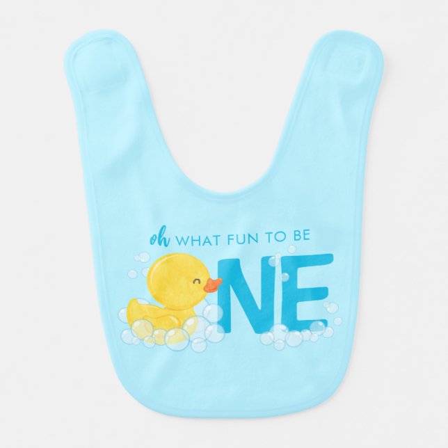 Watercolor Rubber Ducky Baby Blue 1st Birthday Bib (Front)
