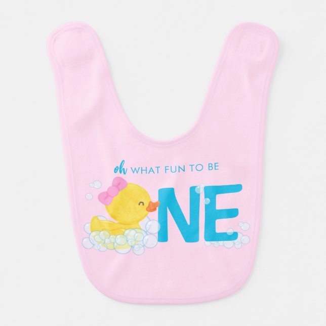 Watercolor Rubber Ducky Baby Pink 1st Birthday Bib (Front)
