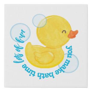 Watercolor Rubber Ducky Bath Time Lots of Fun Faux Canvas Print