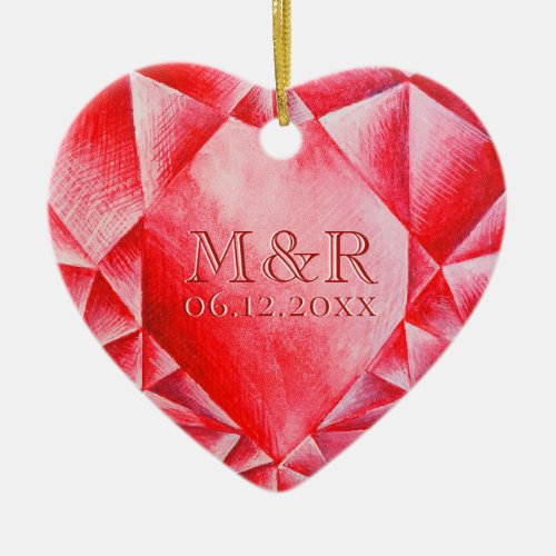     Watercolor Ruby Heart 40th Wedding Anniversary Ceramic Ornament