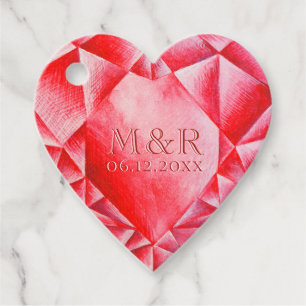 Watercolor Ruby Heart 40th Wedding Anniversary Favor Tags