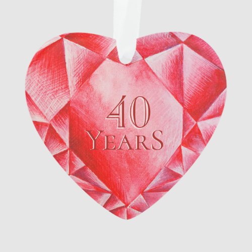     Watercolor Ruby Heart 40th Wedding Anniversary Ornament