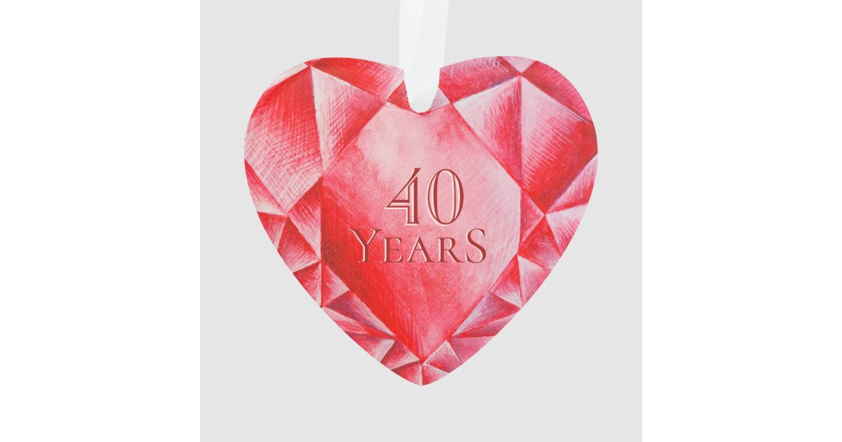 Watercolor Ruby Heart 40th Wedding Anniversary Ornament | Zazzle