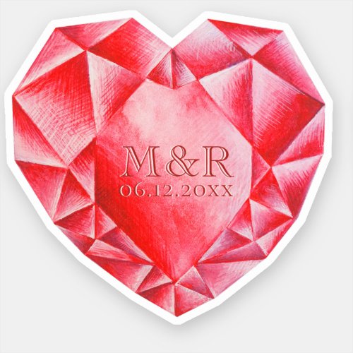     Watercolor Ruby Heart 40th Wedding Anniversary Sticker