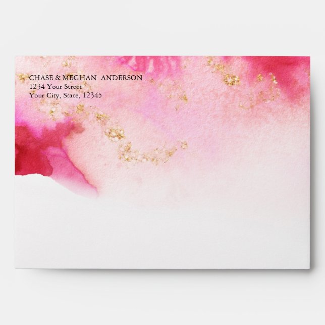 Watercolor Ruby Red Gold Geode JustCards™ Envelope (Front)